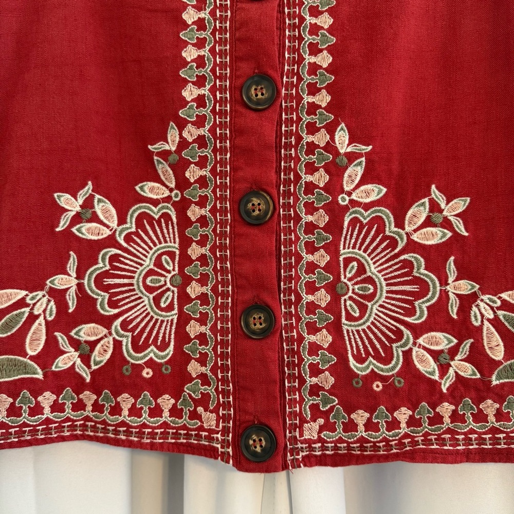 Blue Rain Embroidered Button Front Mini Skirt Boho Floral Size S Red - Picture 5 of 8